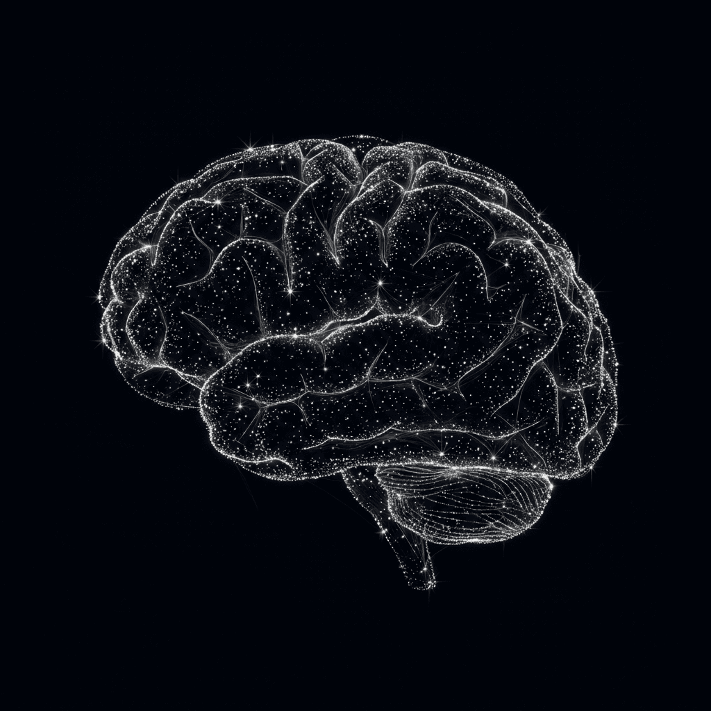 A neural network rendered as a glowing constellation of connected nodes